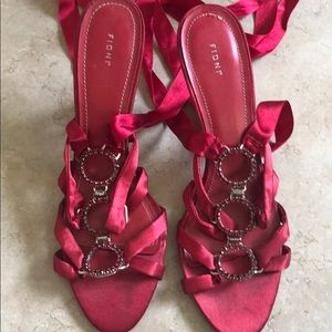 Fioni 9.5 Red ribbon lace up heels